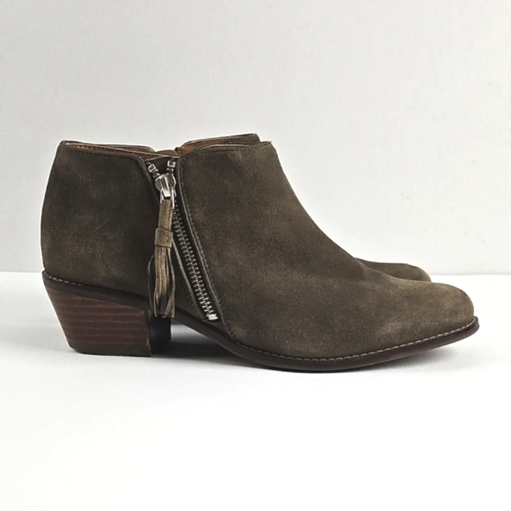 Vionic Joy Serena Taupe Kid Suede Tassel Side Zip Comfort Ankle Bootie